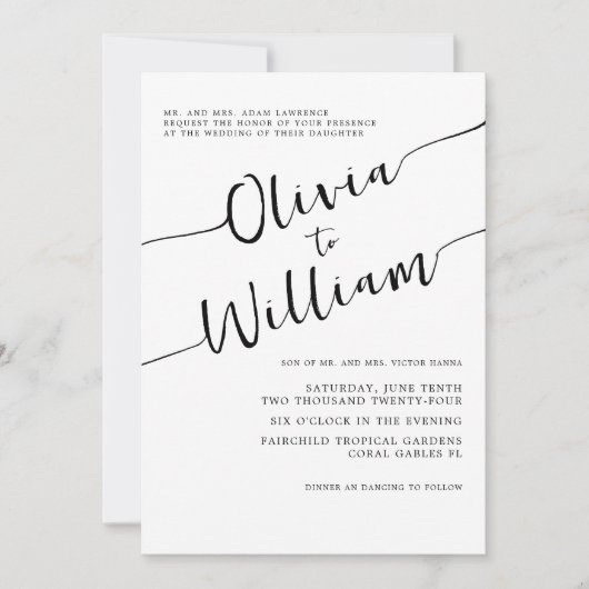 Faire-part de mariage noir et blanc chic (Devant)