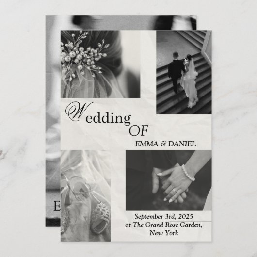 Faire-part de mariage noir et blanc classique (Devant / Derrière)