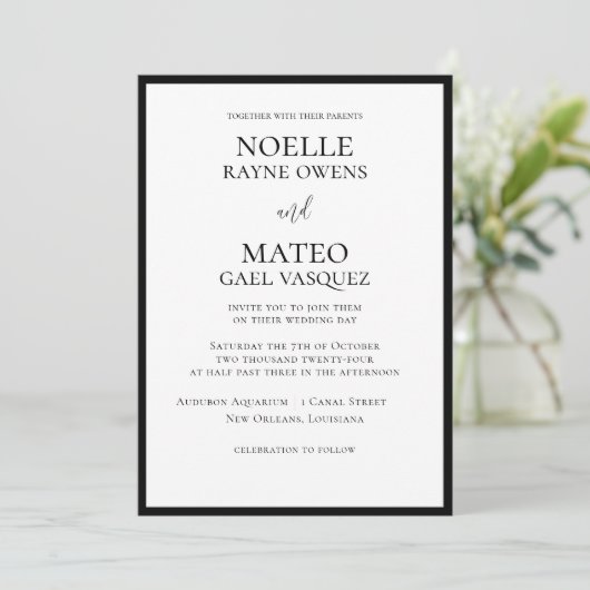 Faire-part de mariage noir et blanc classique (Debout devant)