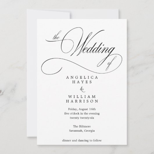 FAIRE-PART DE MARIAGE NOIR ET BLANC CLASSIQUE ET É (Devant)