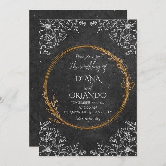 Faire-part de mariage noir et blanc de luxe (Devant / Derrière)