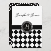 Faire-part de mariage noir et blanc de monogramme (Devant / Derrière)