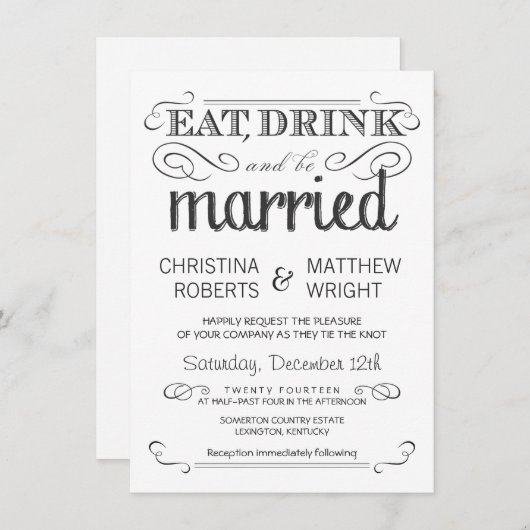 Faire-part de mariage noir et blanc de typographie (Devant / Derrière)
