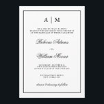 Faire-part de mariage noir et blanc élégant<br><div class="desc">Ce faire-part de mariage chic et élégant comporte un arrière - plan blanc avec un cadre et un texte noirs. Vous pouvez personnaliser le dessus avec vos initiales.</div>