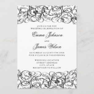 Faire-part de mariage noir et blanc élégant de