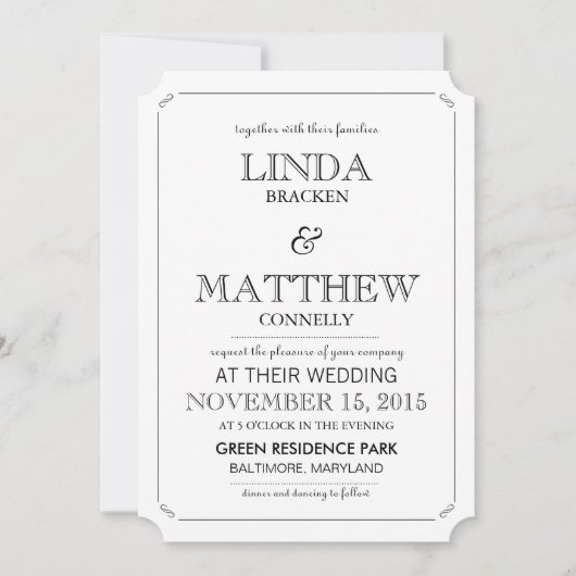 Faire-part de mariage noir et blanc élégant simple (Devant)