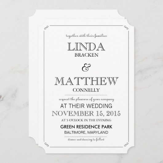 Faire-part de mariage noir et blanc élégant simple (Devant / Derrière)