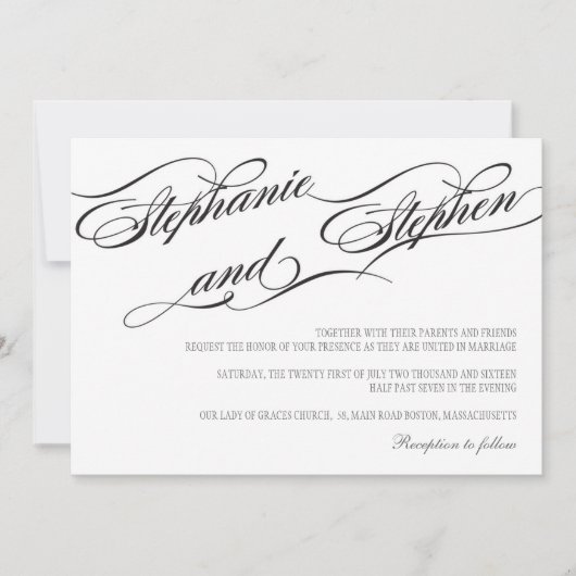 Faire-part de mariage noir et blanc florissant (Devant)