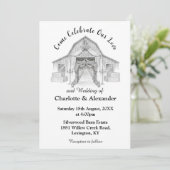 Faire-part de mariage noir et blanc grange rustiqu (Debout devant)