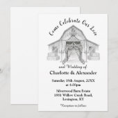 Faire-part de mariage noir et blanc grange rustiqu (Devant / Derrière)