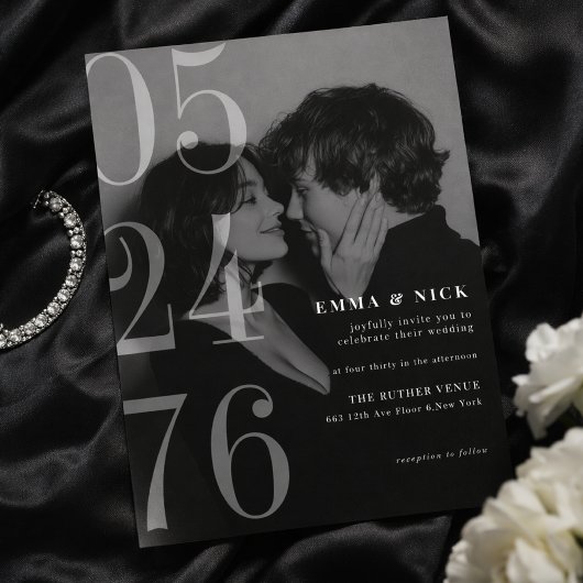 Faire-part de mariage noir et blanc gras éditorial