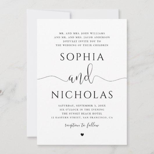 Faire-part de mariage noir et blanc. Invitation si (Devant)