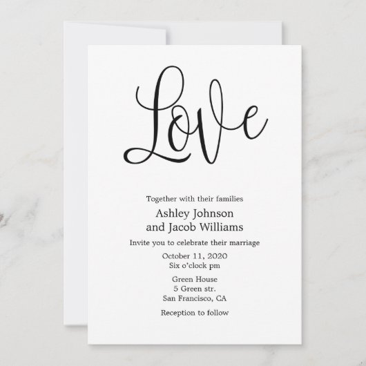 Faire-part de mariage noir et blanc. L'amour invit (Devant)