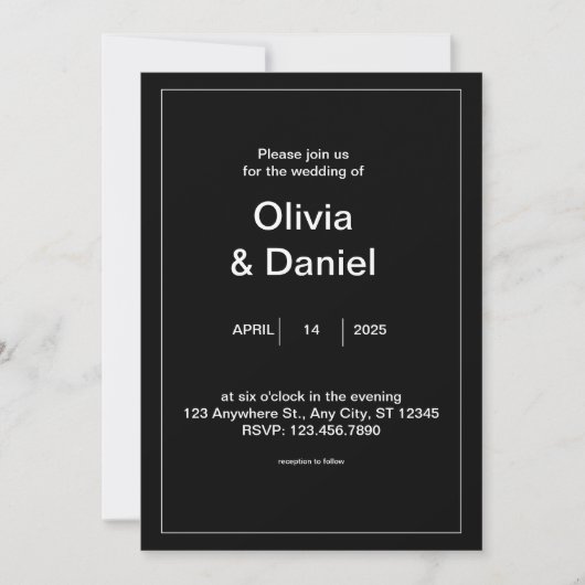 Faire-part de mariage noir et blanc minimal (Devant)