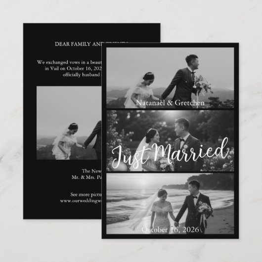Faire-part de mariage noir et blanc moderne (Devant / Derrière)