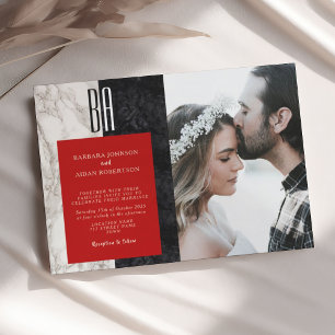 Faire-part de mariage noir et blanc photo moderne