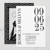 Faire-part de mariage noir et blanc rétro (Devant / Derrière)