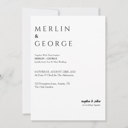 Faire-part de mariage noir et blanc simple (Devant)