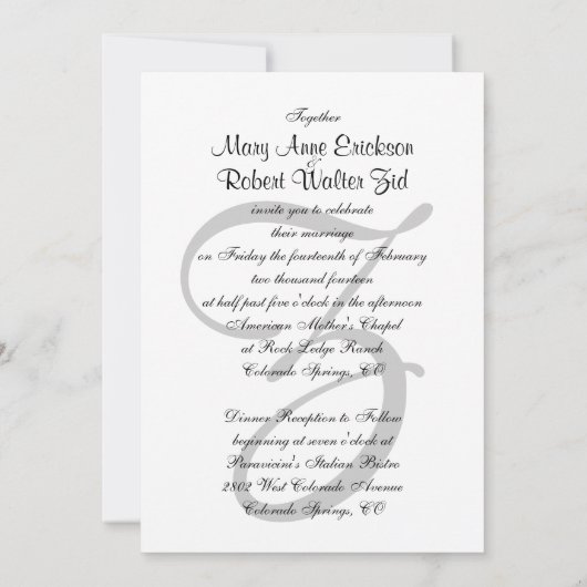 Faire-part de mariage noir et blanc| Z initial (Dos)
