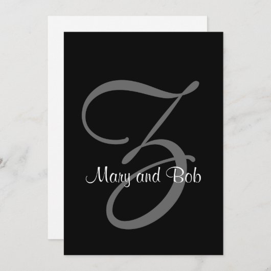 Faire-part de mariage noir et blanc| Z initial (Devant / Derrière)