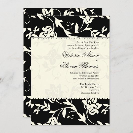 Faire-part de mariage noir et crème (Devant / Derrière)