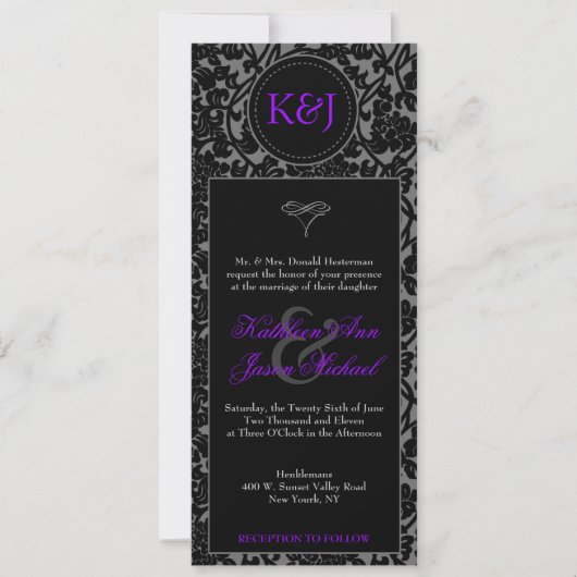 Faire-part de mariage noir et gris gothique de (Devant)