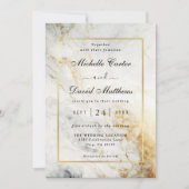 Faire-part de mariage Noir Et Marbre blanc (Devant)