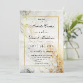 Faire-part de mariage Noir Et Marbre blanc (Debout devant)