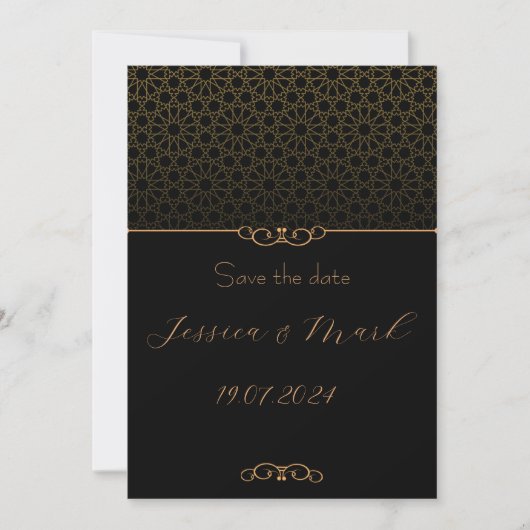 Faire-part de mariage noir et or (Devant)