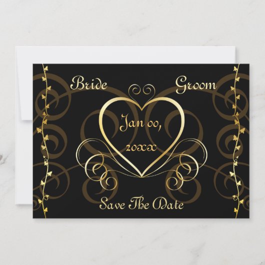 Faire-part de mariage noir et or (Devant)