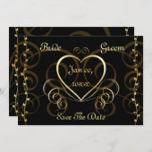 Faire-part de mariage noir et or (Devant / Derrière)