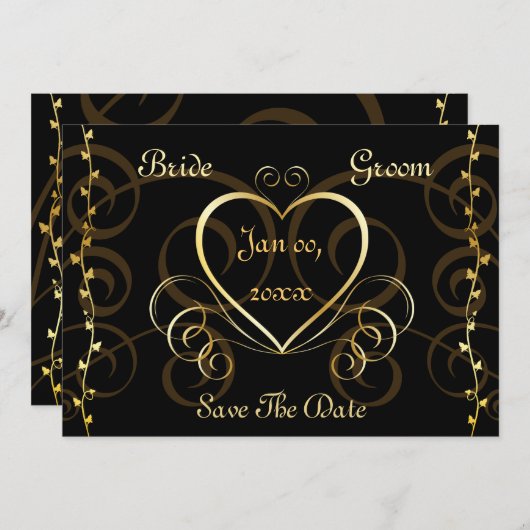 Faire-part de mariage noir et or (Devant / Derrière)