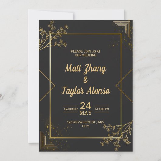 Faire-Part De Mariage Noir Et Or (Devant)
