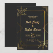 Faire-Part De Mariage Noir Et Or (Devant / Derrière)