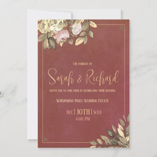 Faire-part de mariage noir et or (Devant)