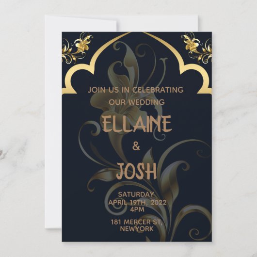 Faire-part de mariage noir et or (Devant)