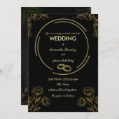 Faire-part de mariage noir et or (Devant / Derrière)