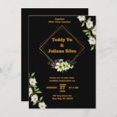 Faire-part de mariage noir et or avec fleurs (Devant / Derrière)