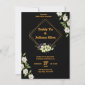 Faire-part de mariage noir et or avec fleurs (Devant)
