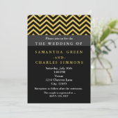 Faire-part de mariage noir et or Chevron moderne (Debout devant)
