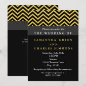 Faire-part de mariage noir et or Chevron moderne (Devant / Derrière)