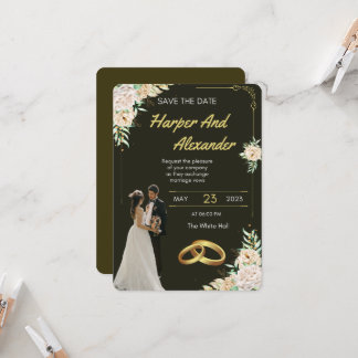 Faire-part de mariage noir et or de luxe