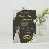 Faire-part de mariage noir et or de luxe (Debout devant)