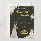 Faire-part de mariage noir et or de luxe (Devant)