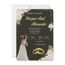 Faire-part de mariage noir et or de luxe