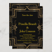 Faire-part de mariage, noir et or, Gatsby le magni (Devant / Derrière)