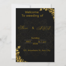 Faire-part de mariage noir et or | Luxe élégant