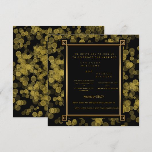 Faire-part de mariage noir et or | Luxe modifiable (Devant / Derrière)