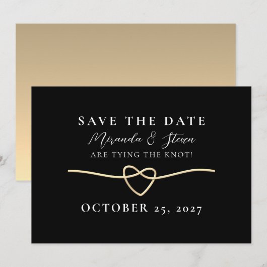 Faire-part de mariage noir et or moderne à conserv (Devant / Derrière)