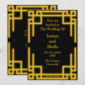 Faire-part de mariage noir et or parfait, (Devant / Derrière)